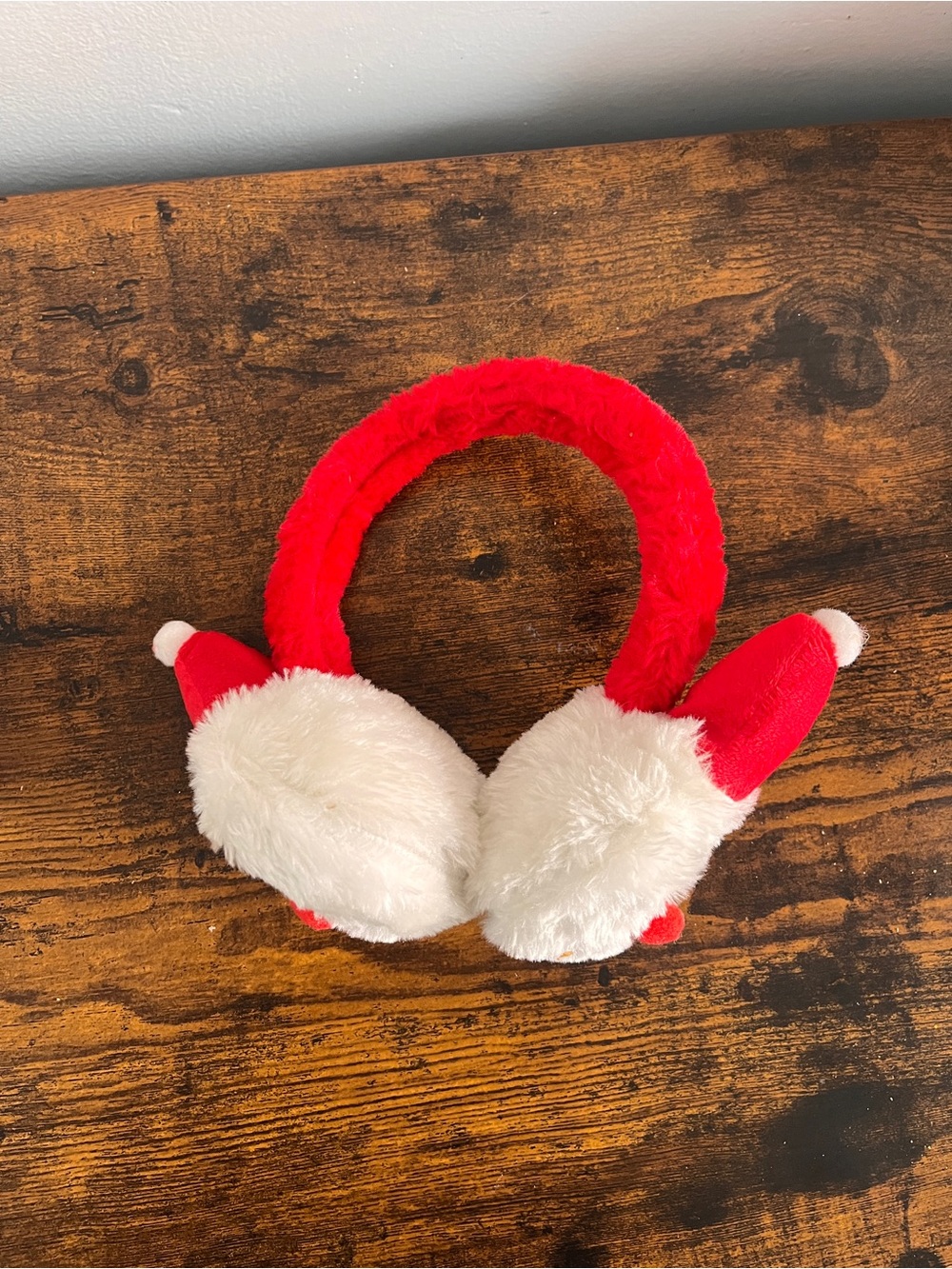 Kids Plush Red and White Holiday Earmuffs